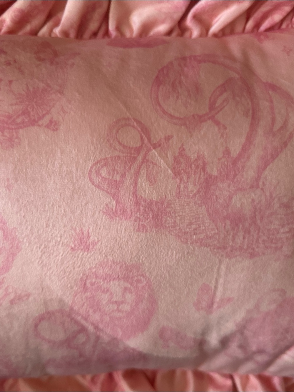 Pink Ruffle Decorative Pillow with Tonal Print - Picture 3 of 4